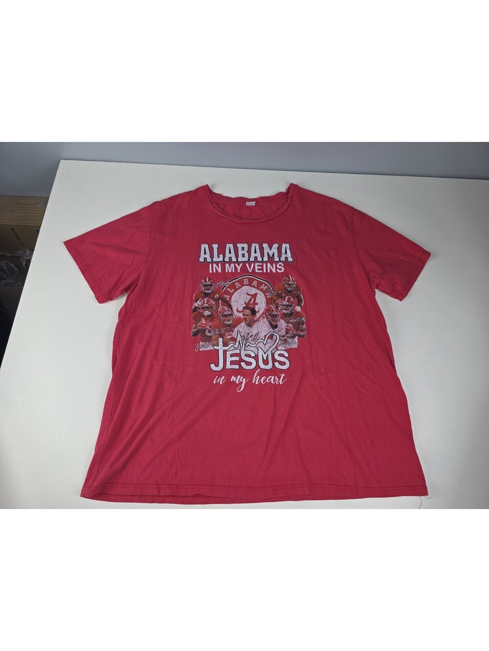 VTG Alabama In MyHeart Jesus In My Veins Crimson Roll Tide 90s XL T-Shirt Red SS